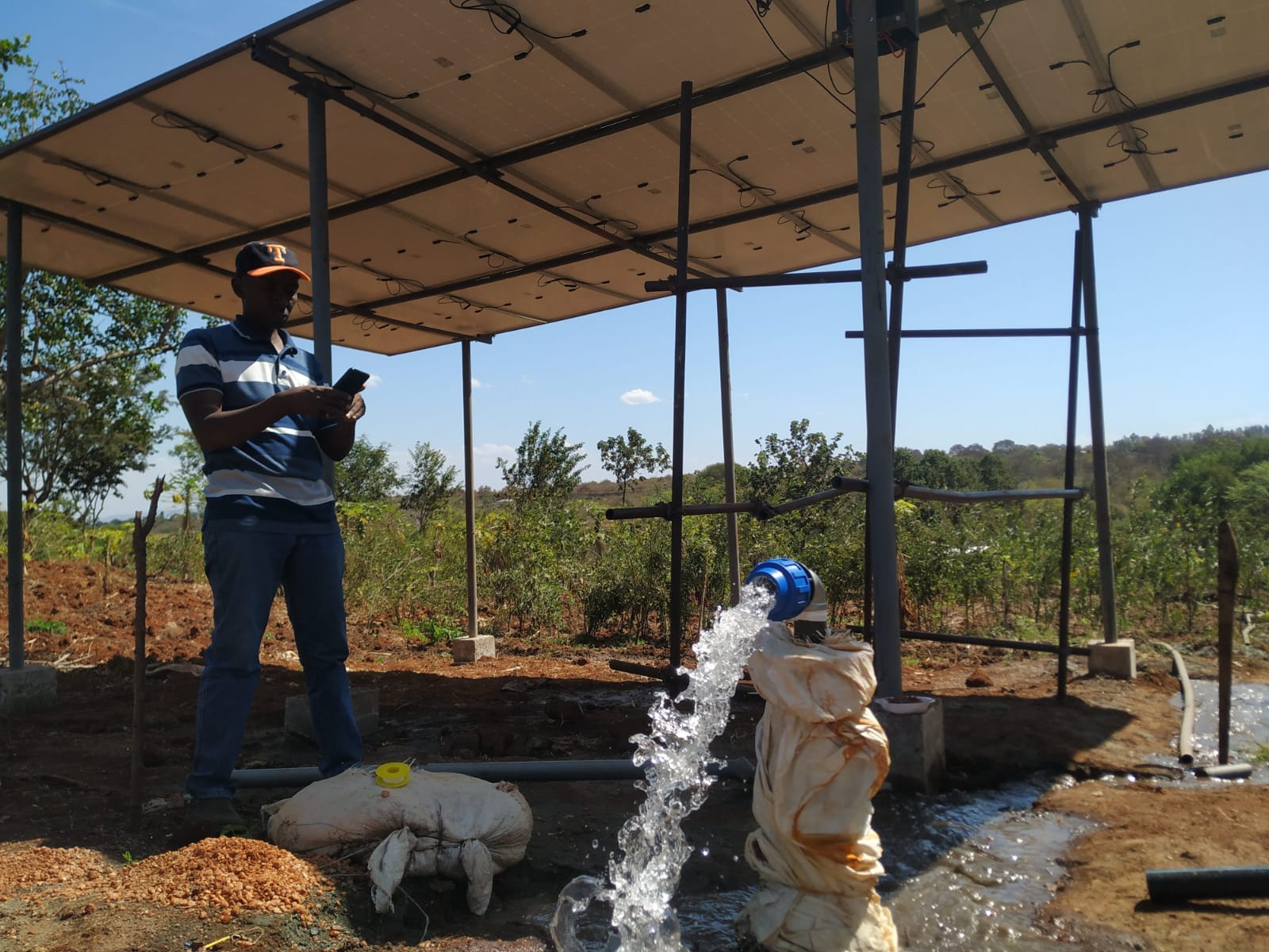 Solar water pump installation by a lake